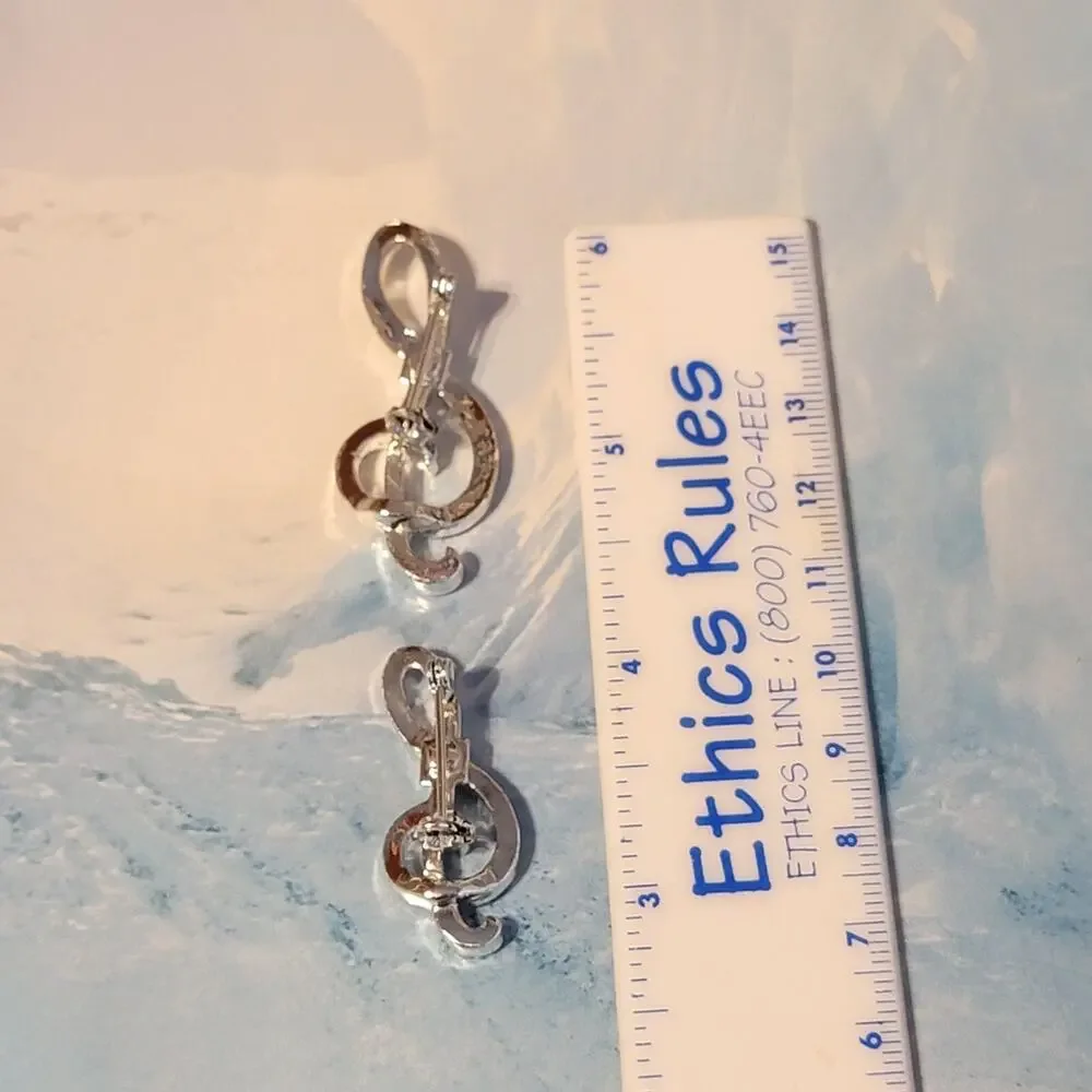 2 Vintage Brooch Pin Rhinestone Musical Notes 1 7/8